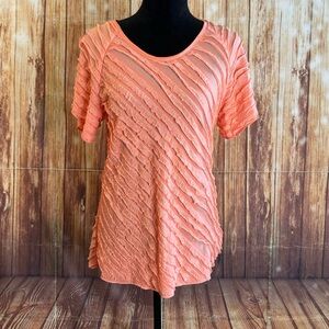 Brittany Black Coral Textured Sheer Short Sleeve Blouse Top Women’s Size Medium
